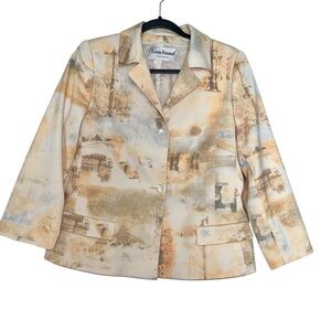 Louis Feraud Beige Abstract Blazer Size 8